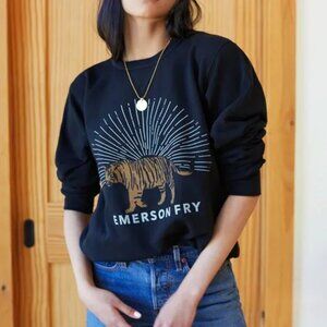 EMERSON FRY Crewneck Tiger Sweatshirt Black French Terry Size Small